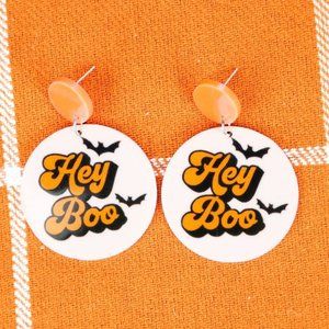 Halloween 'Hey Boo' Earrings - Orange and Black